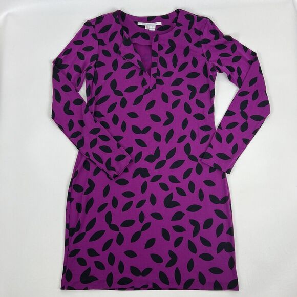 DIANE VON FURSTENBERG Reina Mini Dress Long Sleeve Purple Sheath Silk Size 4 DVF - Picture 4 of 12